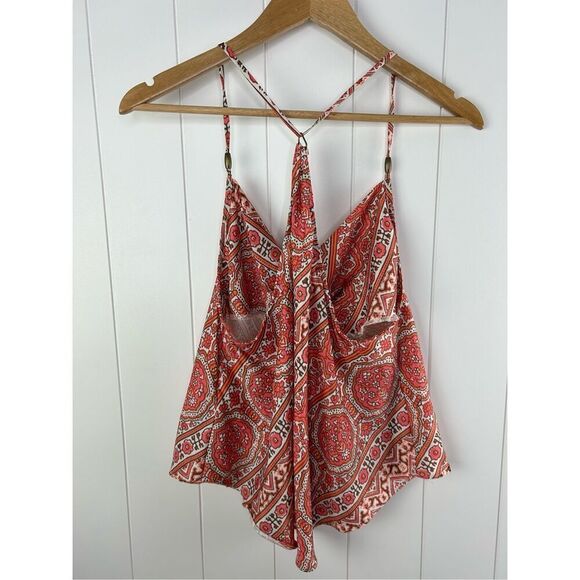 Free People Stevie Cowl Neck Satin‎ Tank Top Size Small Womens Floral Racerback - Picture 8 of 10